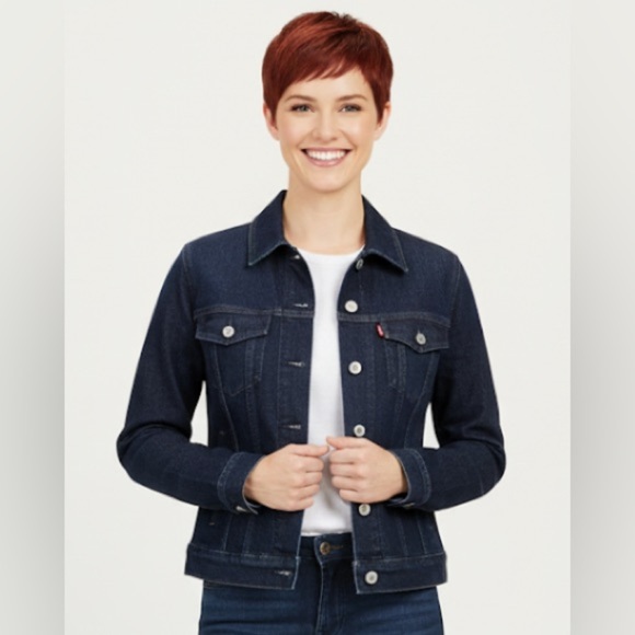 Levi's Jackets & Blazers - LEVIS Dark Wash Blue Denim Jean Fitted Red Tab Classic Jacket Women's Size Small